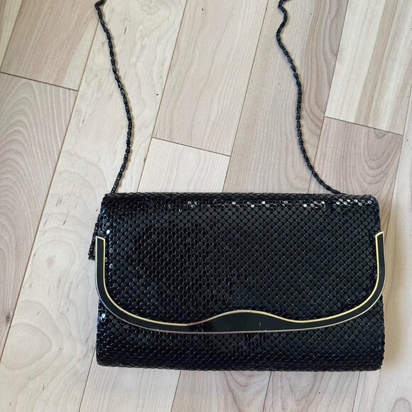 Vintage Black Clutch – Mesh Texture, Gold Trim - Picture 7 of 7